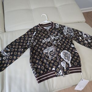 Brand new  women L*V* Brown Graffiti Bomber Jacket with 92% mulberry silk.